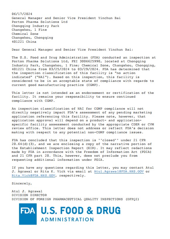 EIR cover letter by FDA in 2024